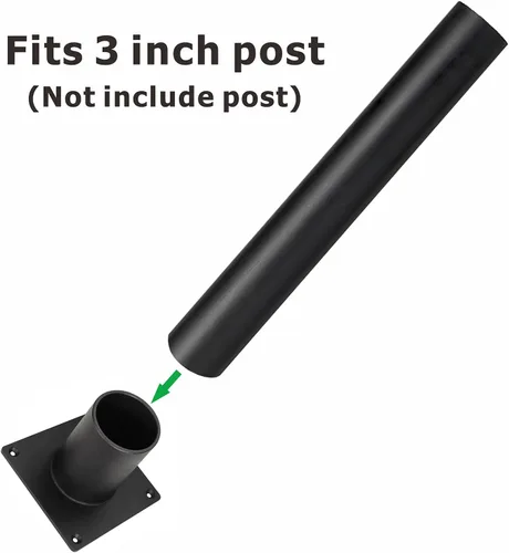 Vista 3 de Base de luz de poste al aire libre Adaptador de montaje en muelle resistente para accesorios de poste de 3 "montaje en superficie poste negro mate