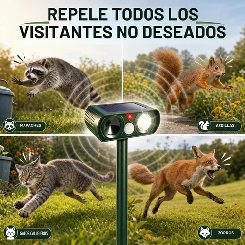Vista 3 de Repelente de animales ultrasónico solar actualizado 2026 para exteriores, dispositivos repelentes de gatos y ciervos, dispositivos de disuasión