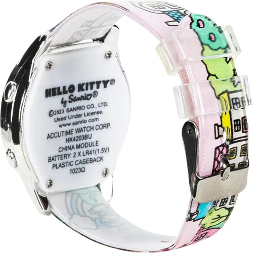 Vista 4 de Accutime Hello Kitty Reloj digital de cuarzo para niños, color rosa, con correa de banda estampada (modelo HK4203AZ), Rosado, Reloj de pulsera