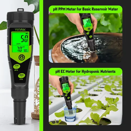 Vista 5 de Probador de Sal para Piscina, Medidor Digital 5 en 1 de pH, TDS, EC y Salinidad con Kit de Solución de Calibración, Visualización Simultánea de ppm