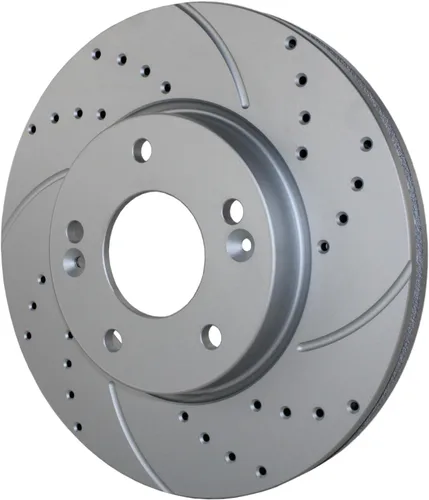Vista 4 de Rotores de disco ventilados con revestimiento ranurado perforado de 11.024 in y Akebono ProACT Pad Set Hardware Sensor acústico Kit de freno