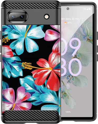 Vista 14 de CasesOnDeck Case Compatible with [Google Pixel 6A (2022) / Pixel 6A Case] Soft TPU Bumper Cover Carbon Fiber Texture Flexible (Blue Western)