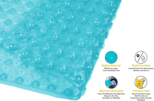 Vista 3 de Tapete antideslizante para bañera con ventosas de 15 x 27 pulgadas, tapete de ducha antideslizante para niños, niños pequeños y personas mayores