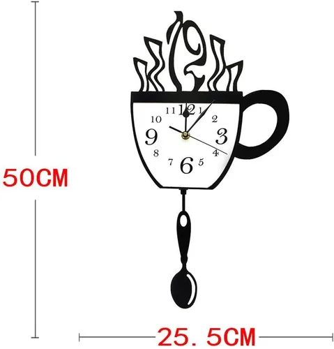 Vista 2 de Reloj de pared moderno de cocina con cuchara oscilante y péndulo de taza de café, regalo para bebedor de café