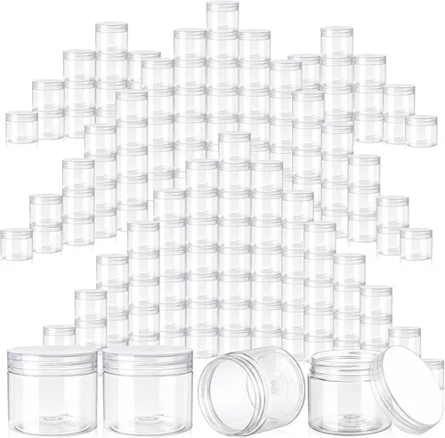 Vista 32 de SATINIOR 100 tarros de plástico con tapas, recipientes pequeños, tapas de boca ancha, pequeños recipientes de plástico para loción, crema, diamantes