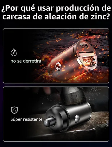 Vista 8 de AKESR Cargador de coche USB C de 65 W de carga rápida, accesorios de salida USB de 12 V para Carro, adaptador compacto para encendedor