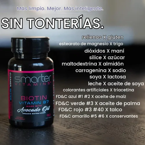 Vista 2 de Biotin 5000mcg Vitamina B7 Aceite de Aguacate Cabello Piel Uñas Sin OMG 90 Cápsulas Blandas