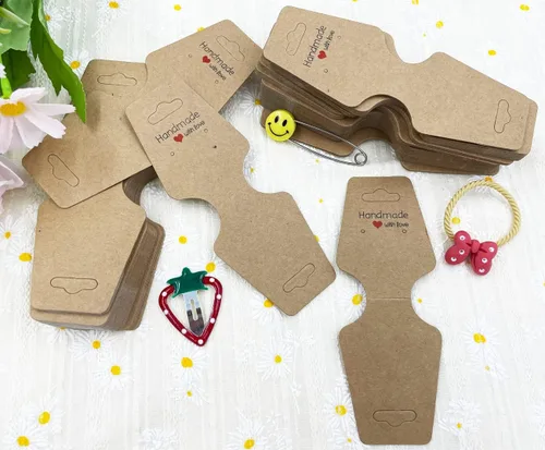 Vista 4 de Tarjetas de exhibición de pulsera, 100 collares, tarjetas autoadhesivas, embalaje de joyas para pequeñas empresas, tarjetas de papel kraft
