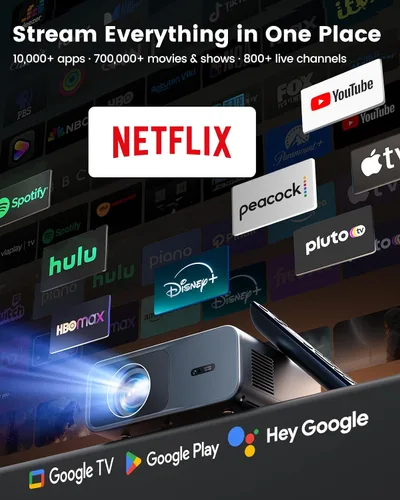 Vista 7 de [Google TV oficial] Proyector inteligente 4K compatible con WiFi y Bluetooth, aplicaciones oficiales integradas, GoogIe Voice, proyector