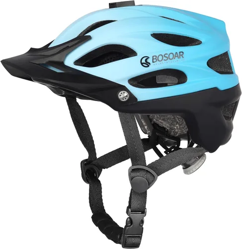 Vista 8 de Casco de bicicleta de montaña Bosoar, casco de ciclismo para adultos con soporte para cámara y visera desmontable para hombres, mujeres y jóvenes