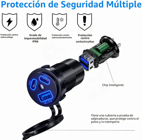 Vista 5 de Kewig Paquete de 2 cargadores USB con cable de 12 V multipuerto, doble PD3.0 y QC 3.0 múltiples puertos para automóvil, enchufe USB con interruptor