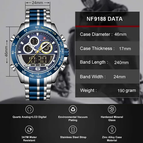 Vista 6 de NAVIFORCE Reloj deportivo analógico digital para hombre, impermeable, multifunción, cronógrafo de silicona con correa