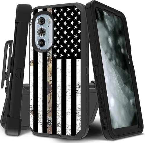 Vista 52 de Funda para Motorola Edge 2021 / Moto Edge 5G UW, protección resistente de 3 capas híbridas a prueba de golpes con funda de clip para cinturón