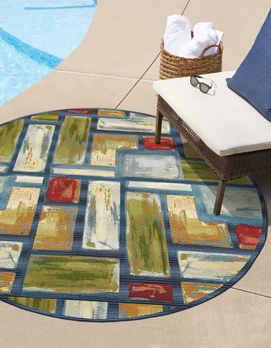 Vista 11 de Unique Loom - Alfombra colección de círculos abstractos, de transición para interiores y exteriores, beige, Polipropileno, rojo (Multi/red)