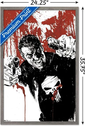 Vista 3 de Trends International Marvel Comics - Póster de pared de The Punisher - Pistols, 22.375 x 34 pulgadas, versión enmarcada de madera de granero