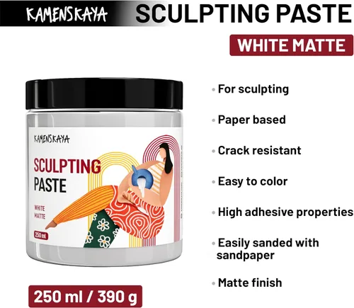 Vista 2 de KAMENSKAYA Sculpture Paste - Paper Paste for Sculpting - White Matte, 250 ml (8.45 fl oz)