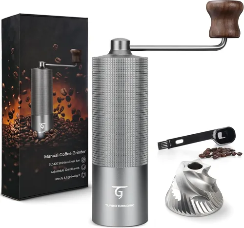 Vista 9 de SUNYA Molinillo de café manual con rebabas cónicas de acero inoxidable. Molino de grano de café de mano de carcasa de aluminio con ajustes MCG-02