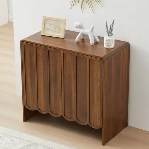Vista 6 de ORRD Aparador de buffet, armarios de almacenamiento Accent con 2 puertas, gabinete de madera estilo granja con estantes ajustables y panel ondulado