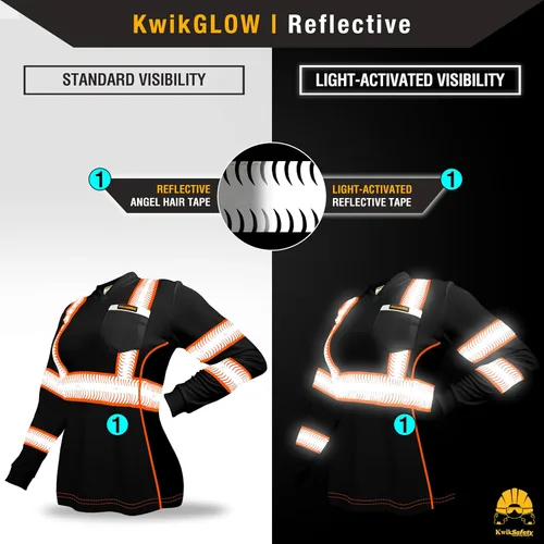Vista 3 de KwikSafety - Charlotte, NC - Vixen Hi Vis Long Sleeve Safety Shirt for Women [Angel Hair Reflective Tape]
