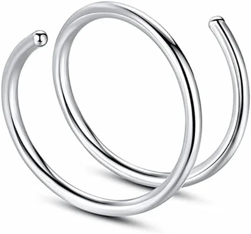 Vista 2 de Piercing de aro doble para nariz, labio, piercing para cartílago nasal, piercing individual de doble espiral, aretes de nariz unisex, Acero
