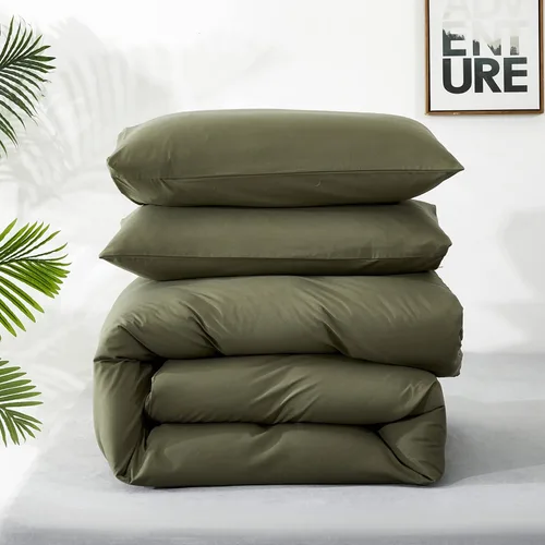 Vista 7 de Luxlovery - Juego de edredón verde oliva tamaño cal king, juego de edredón de manta verde militar, verde suave y transpirable para mujeres y hombres
