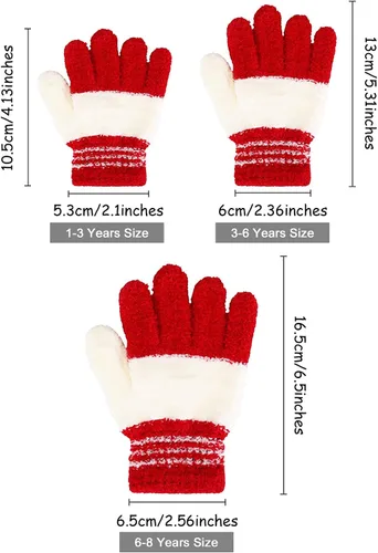 Vista 3 de SATINIOR 5 pares de guantes de dedos completos para niños, guantes de punto cálidos guantes de invierno para niños pequeños y niñas, suministros