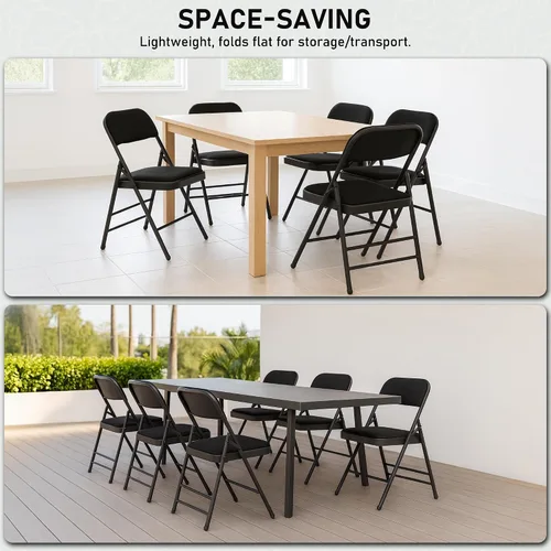 Vista 6 de SEALAMB Paquete de 4 sillas plegables con asiento cómodo, marco de metal resistente, sillas apilables portátiles para bodas, fiestas, oficina