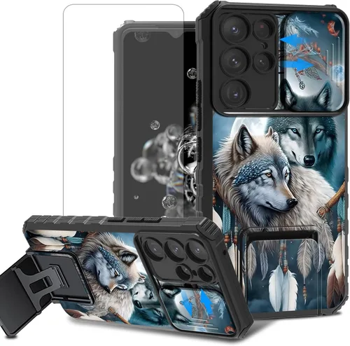 Vista 96 de Funda para teléfono Samsung Galaxy A15 5G con protector de pantalla con cubierta deslizante para cámara y soporte de doble capa híbrida resistente a
