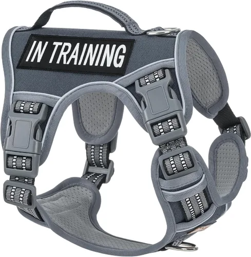 Vista 29 de Arnés para perro sin tirones para perros de tamaño pequeño, chaleco ajustable para caminar fácilmente, material Oxford transpirable, tiras Verde