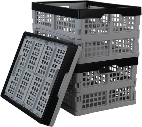 Vista 10 de Paquete de 4 cajas de almacenamiento plegables de plástico de 15 L, cajas plegables, cajas de almacenamiento apilables de plástico