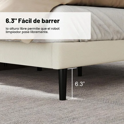 Vista 5 de HAOARA Marco de cama tamaño completo con cabecera tapizada en tela, cama plataforma con soporte de listones de madera, base de colchón completa