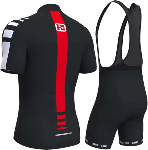 Vista 2 de Conjunto de camiseta de ciclismo para hombre, con 3 bolsillos, manga corta, camiseta de bicicleta y pantalones cortos de bicicleta con almohadilla