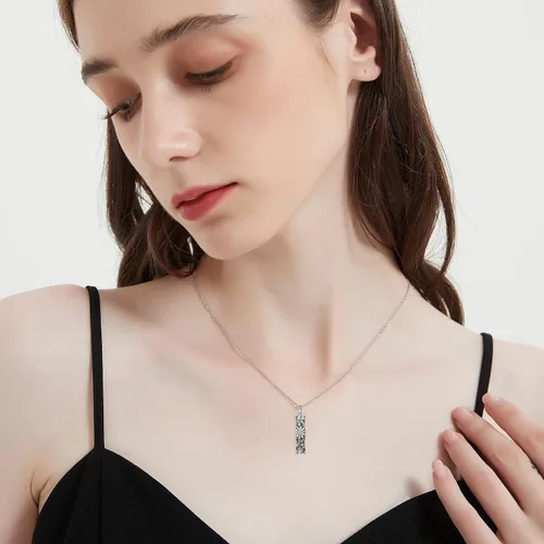 Vista 4 de Collar con colgante de urna de cenizas de cremación y árbol de la vida para mujer, plata de ley US1