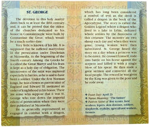 Vista 2 de William J. Hirten Tarjeta Santa Católica Deluxe con Oraciones Tradicionales (San Jorge)