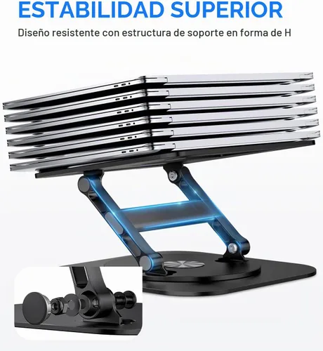 Vista 3 de AOEVI Soporte ajustable para laptop con base giratoria de 360°, soporte estable para computadora portátil, ergonómico y plegable, elevador para Negro