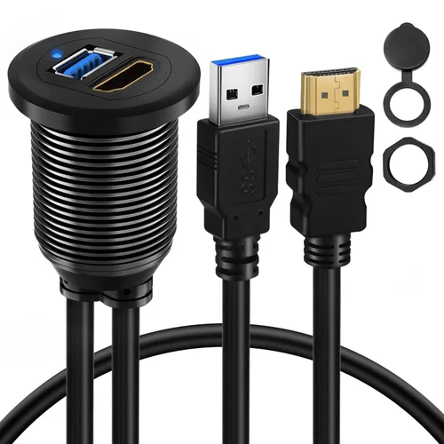 Vista 10 de Cable USB 3.0 de aleación de doble puerto para salpicadero de automóvil, macho a hembra, con indicador LED, cable de extensión para automóvil