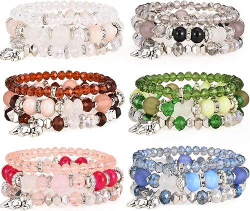 Vista 15 de Juego de pulseras bohemias para mujer, 6 juegos de pulseras elásticas apilables multicolor, joyería bohemia para mujeres, pulseras hippie, joyería