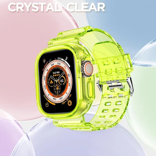 Vista 341 de DABAOZA - Correa transparente compatible con Apple Watch con estuche protector, correa deportiva de TPU con brillo para mujeres y hombres