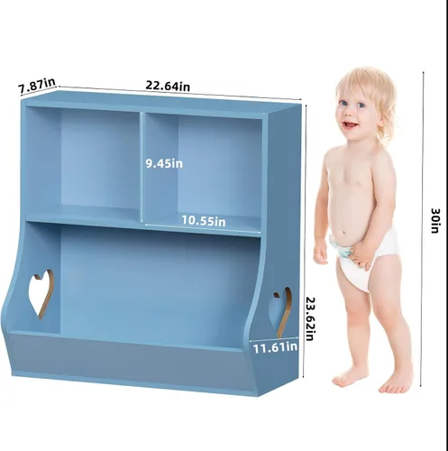 Vista 3 de Lerliuo Estantería y organizador de almacenamiento para bebés y niños pequeños, gabinete y librero para niños, estante de madera con 3