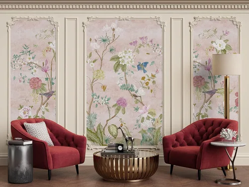 Vista 2 de Murwall Papel pintado Chinoiserie Soft Asian Trees Mural de pared (OU000084_STYLE 1)