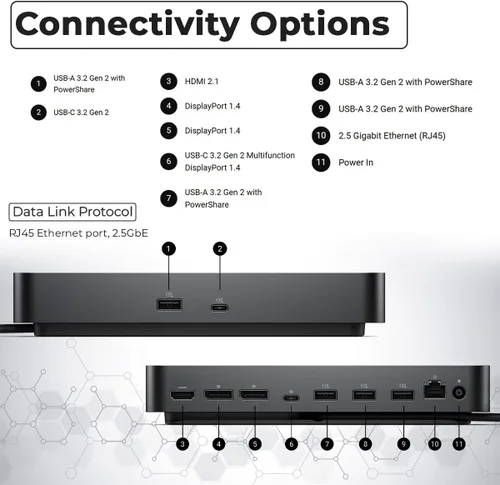 Vista 7 de Dell Pro Smart Dock SD25 Paquete - 10Gbps, 3 Años de Garantía, Soporta Monitores Duales/Triples y Pantallas 4K con Fuente de Alimentación de 180W