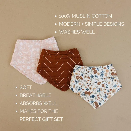 Vista 4 de Mebie Baby Babero de muselina de algodón, paquete de 3 baberos para eructos, escupir, baberos, baberos bandana para bebé niño o niña