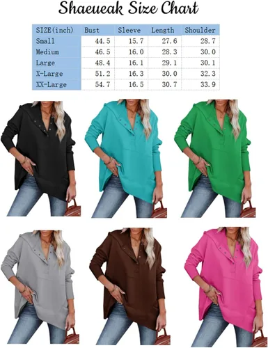 Vista 5 de Shaeueak Sudaderas con capucha para mujer estilo casual de gran tamaño con botones cuello en V con bolsillo talla XXL
