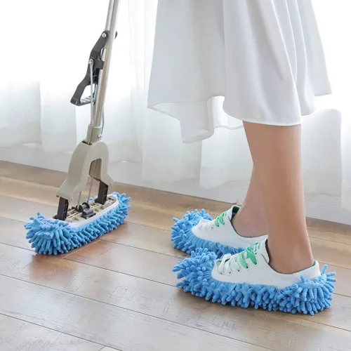 Vista 6 de Calcetines para trapeador, 2 pares de fundas de microfibra para limpieza de casa, suaves, lavables, reutilizables, de microfibra, para limpieza