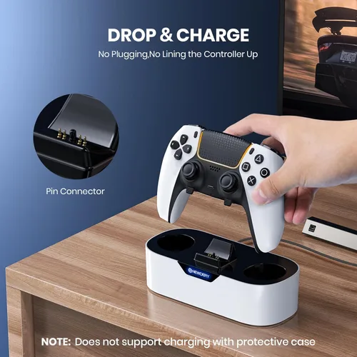 Vista 7 de NEWDERY PS5 Controller Charger Station, Fast Charging Dock for PlayStation 5 Controllers, Single Controller Charger Station + Dual Controller