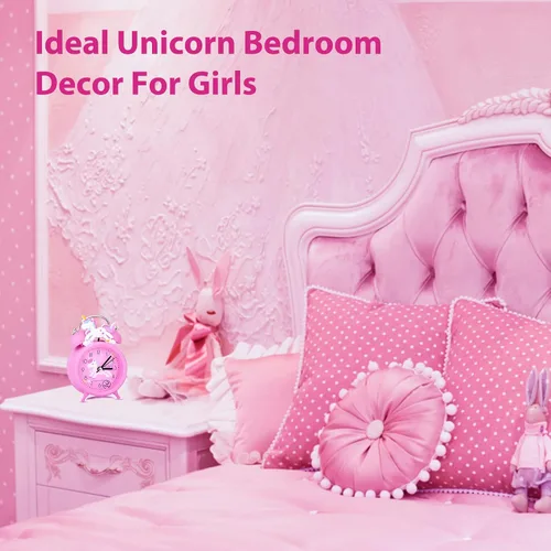 Vista 6 de QearFun Reloj despertador de unicornio para niñas y niños, bonita decoración de dormitorio, segunda mano silenciosa sin tictac, con retroiluminación