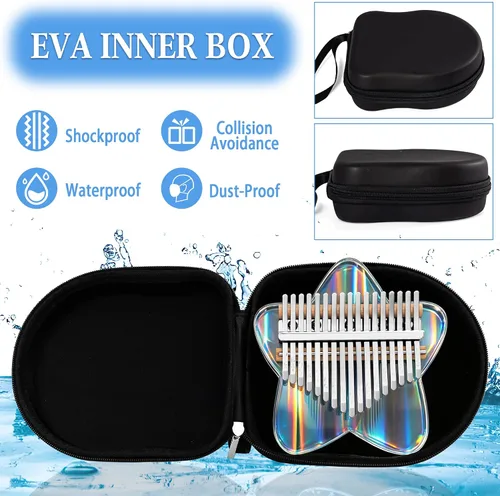Vista 4 de Rainbow Star - Piano de pulgar acrílico Kalimba de 17 teclas, piano de dedo Mbira portátil con funda protectora EVA, martillo de afinación