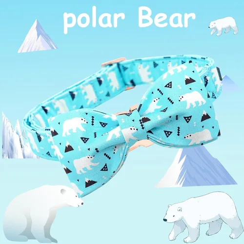 Vista 3 de Collar de perro con lazo para perro, diseño de oso azul, collar para mascotas, lindo pajarita, collares suaves para perros con hebilla de metal