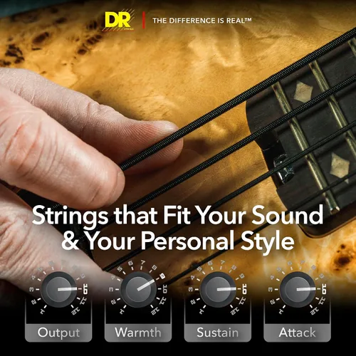Vista 5 de DR Strings Beauties-Black Coated Steel 6 Cuerdas de guitarra bajo, calibre 30-125, núcleo redondo (BKB6-30)