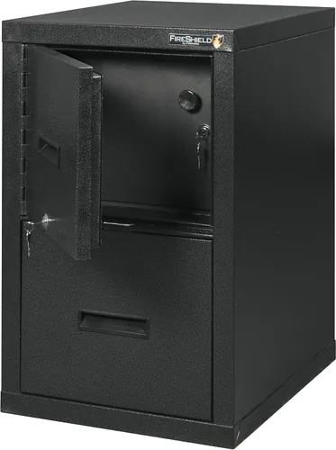 Vista 6 de FireKing® FireShield - Archivador vertical de 22 pulgadas D con 1 cajón y caja fuerte, metal, piedra negra